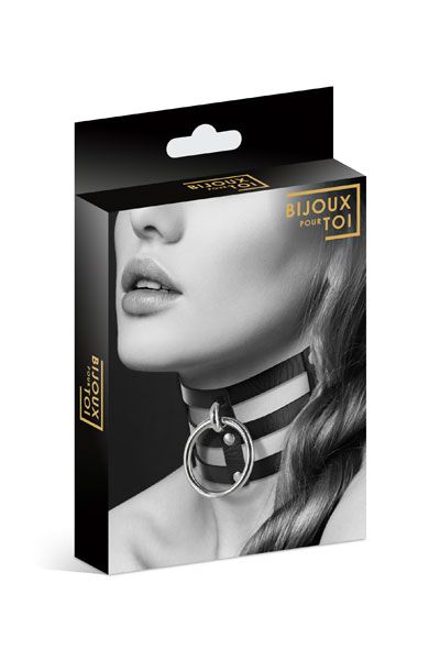 Чёрный тройной чокер с большим кольцом - Bijoux Pour Toi - купить с доставкой в Самаре