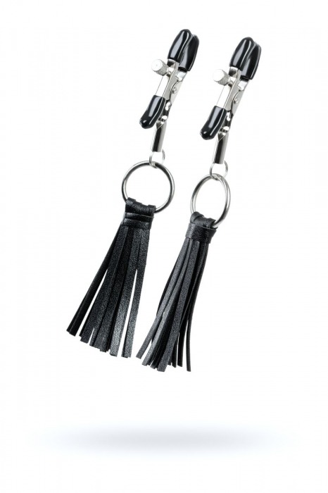 Черно-серебристые зажимы для сосков Theatre с кисточками - ToyFa - купить с доставкой в Самаре