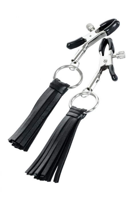 Черно-серебристые зажимы для сосков Theatre с кисточками - ToyFa - купить с доставкой в Самаре