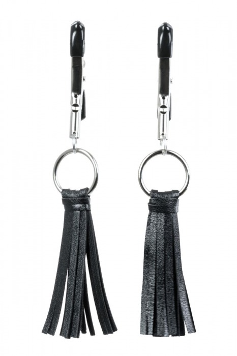 Черно-серебристые зажимы для сосков Theatre с кисточками - ToyFa - купить с доставкой в Самаре