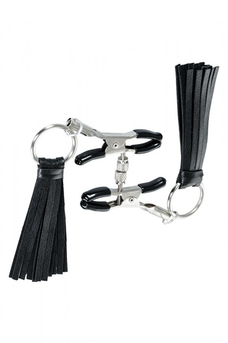 Черно-серебристые зажимы для сосков Theatre с кисточками - ToyFa - купить с доставкой в Самаре