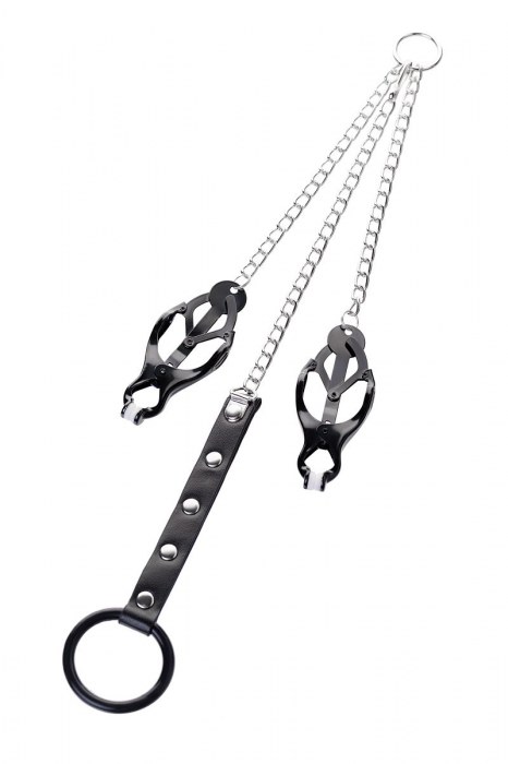 Черно-серебристые зажимы для сосков с кольцом для пениса TOYFA Metal - ToyFa - купить с доставкой в Самаре