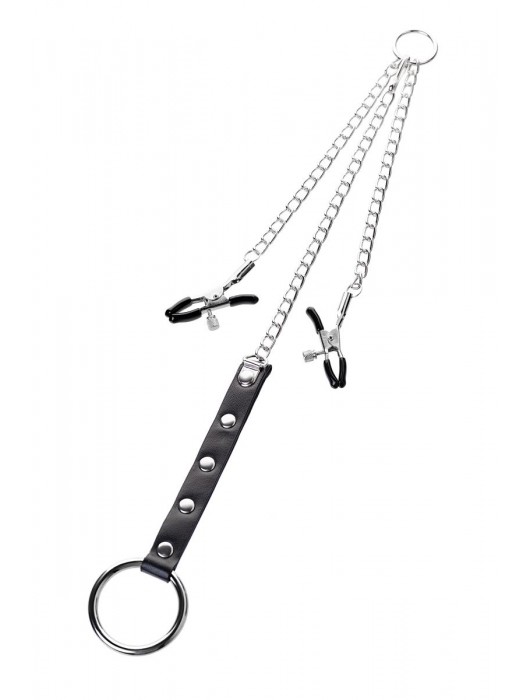 Серебристо-чёрные зажимы для сосков с кольцом для пениса TOYFA Metal - ToyFa - купить с доставкой в Самаре