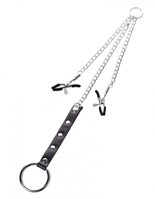 Серебристо-чёрные зажимы для сосков с кольцом для пениса TOYFA Metal - ToyFa - купить с доставкой в Самаре